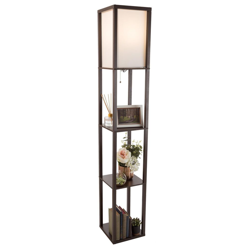 Timberlake Etagere Style Floor Lamp with 3 Tiers in Brown, , large