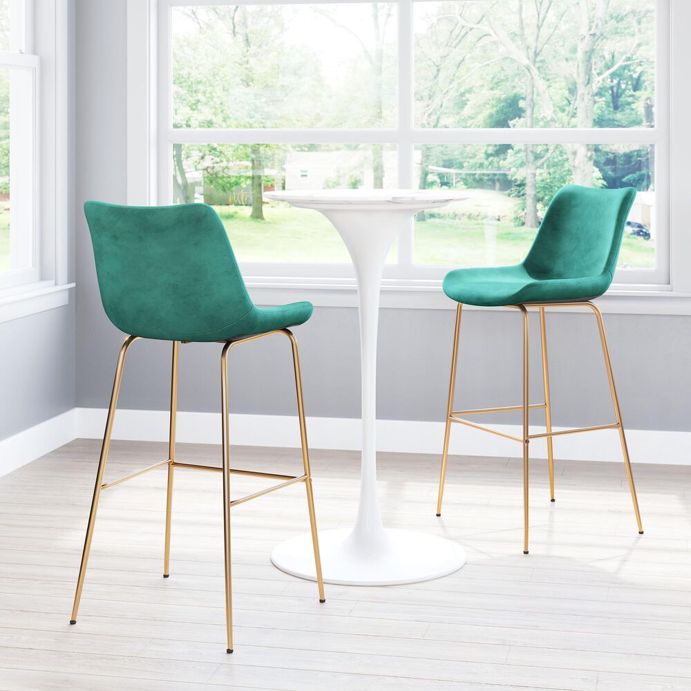 Zuo Modern Tony Bar Stool in Green and Gold, , large