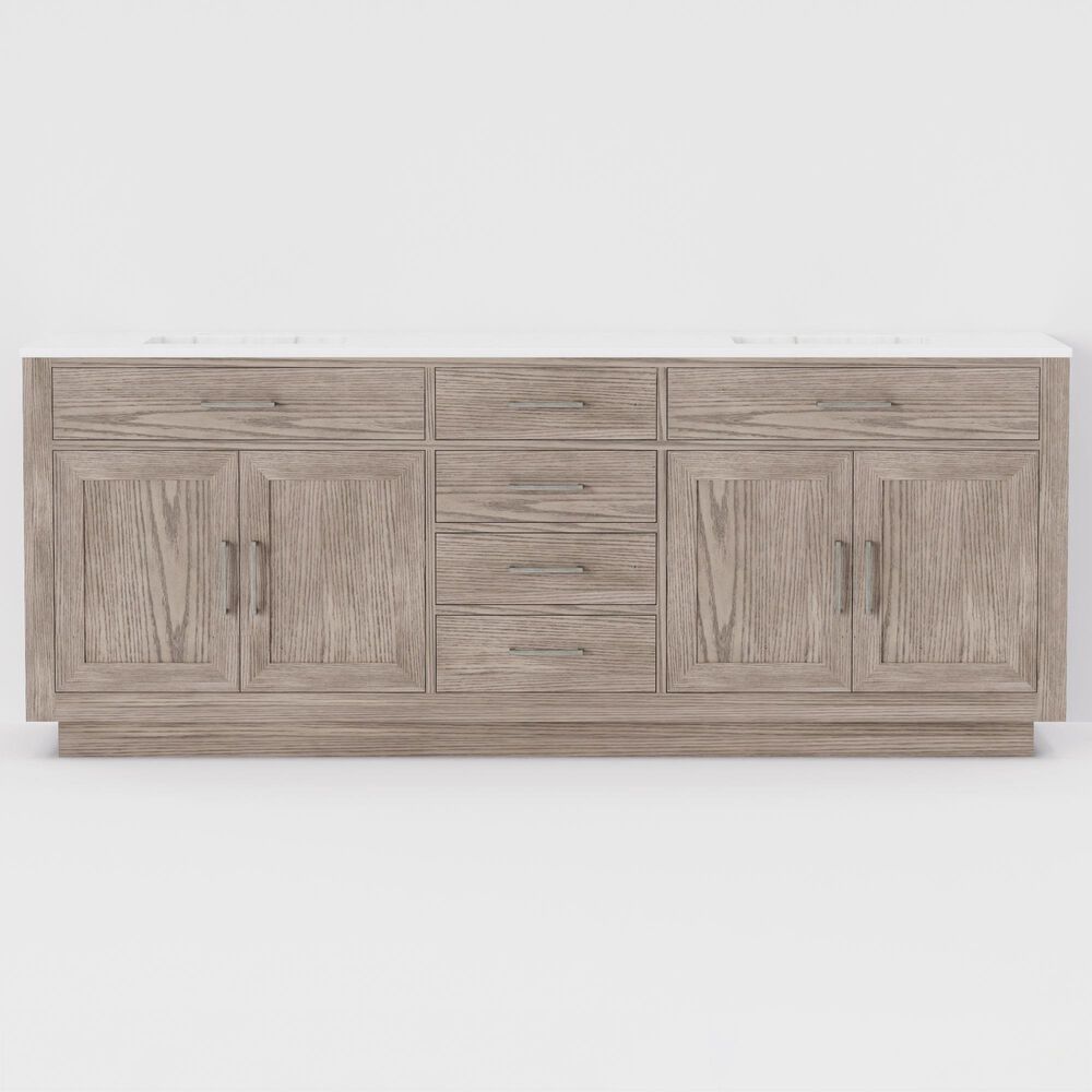 Lexora Home Abbey 84&quot; Double Bathroom Vanity in Grey Oak with 2 cm White Carrara Marble Top and Rectangular Sinks, , large