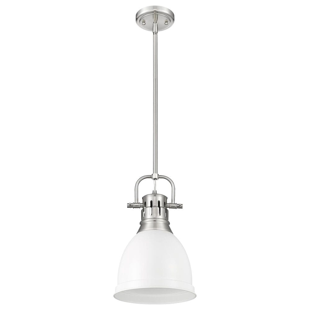Golden Lighting Duncan 1-Light Small Pendant with Rod and Matte White Shade in Pewter, , large