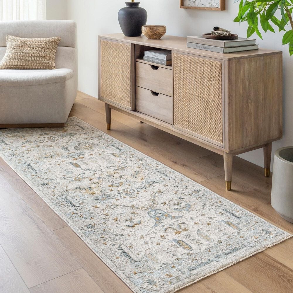 Surya Dresden Off-White, Taupe, Dusty Sage, Deep Teal, Light Gray, Olive and Mustard 2'7" x 7'3" Runner, , large