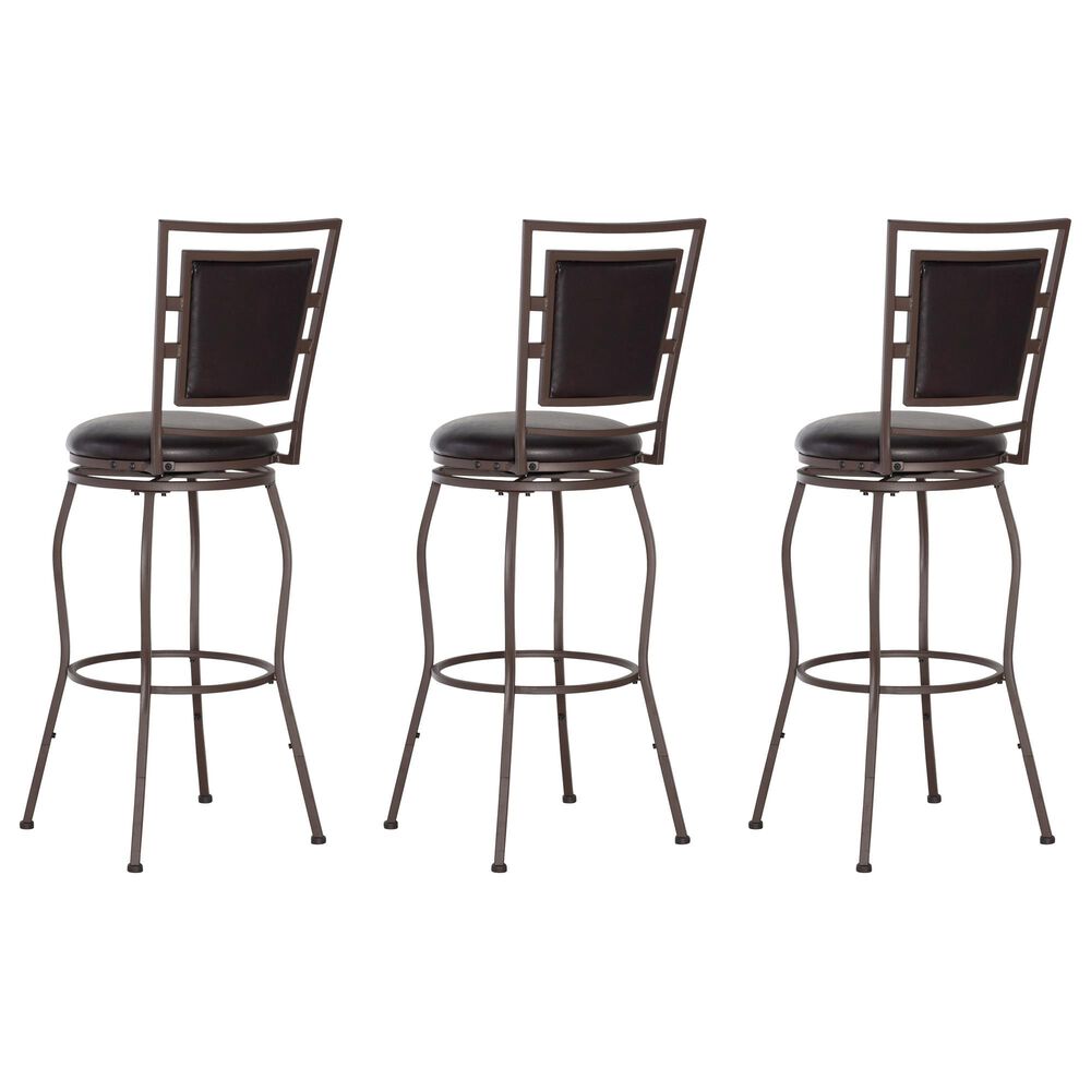Linon Home Decor Townsend Adjustable Swivel Bar Stool with Dark Chocolate Cushion in Dark Brown (Set of 3), , large