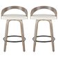LumiSource Grotto 26" Swivel Counter Stool with White Faux Leather Upholstery in Light Grey and Black (Set of 2), , large
