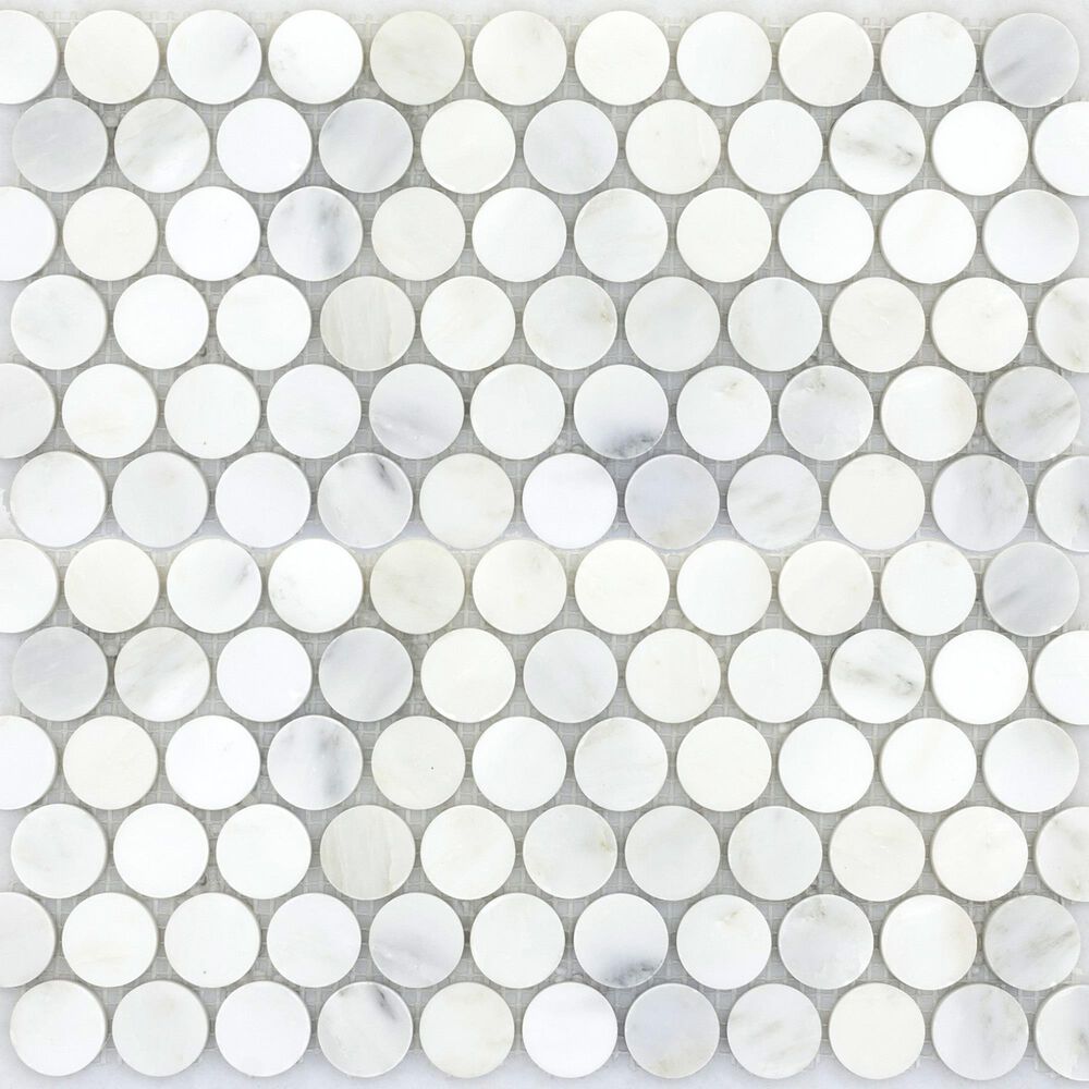 Emser Winter Frost 12" x 12" Penny Round Marble Mosaic Sheet, , large