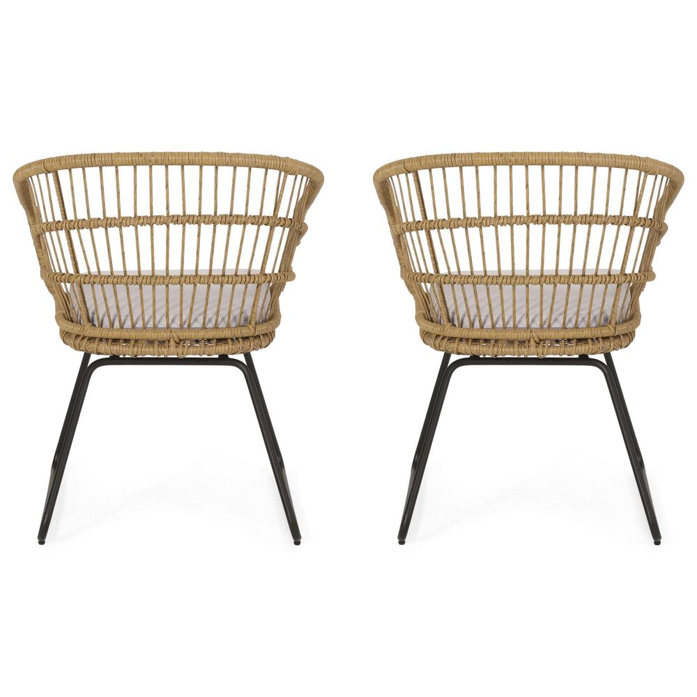 Hearth and Haven Terry Outdoor Dining Chair with Beige Cushion in Light Brown &#40;Set of 2&#41;, , large