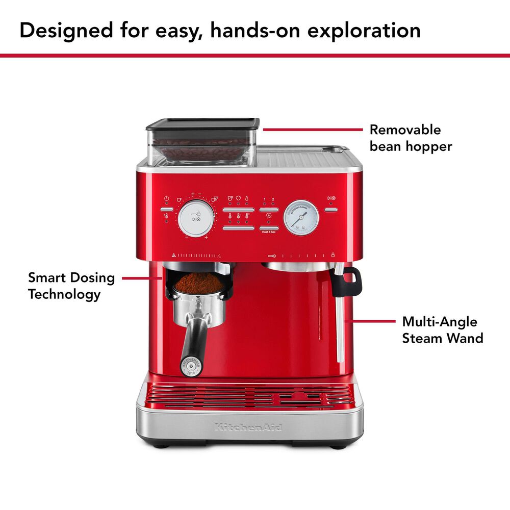 KitchenAid 2.5 Liters Semi Automatic Espresso Machine with Burr Grinder in Candy Apple Red, , large
