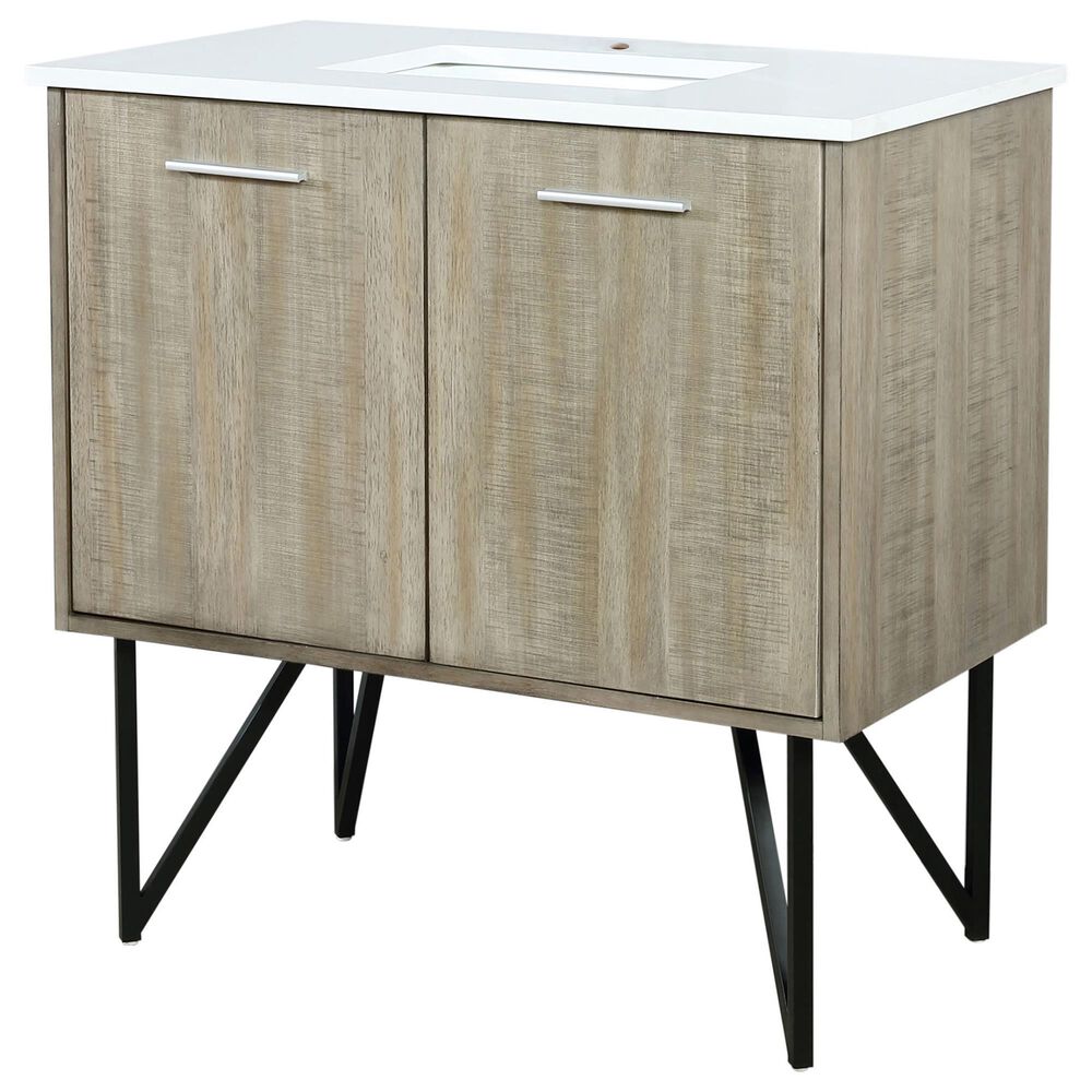 Lexora Home Lancy 36" Single Bathroom Vanity in Rustic Acacia with 2 cm White Cultured Marble Top and Rectangular Sink, , large