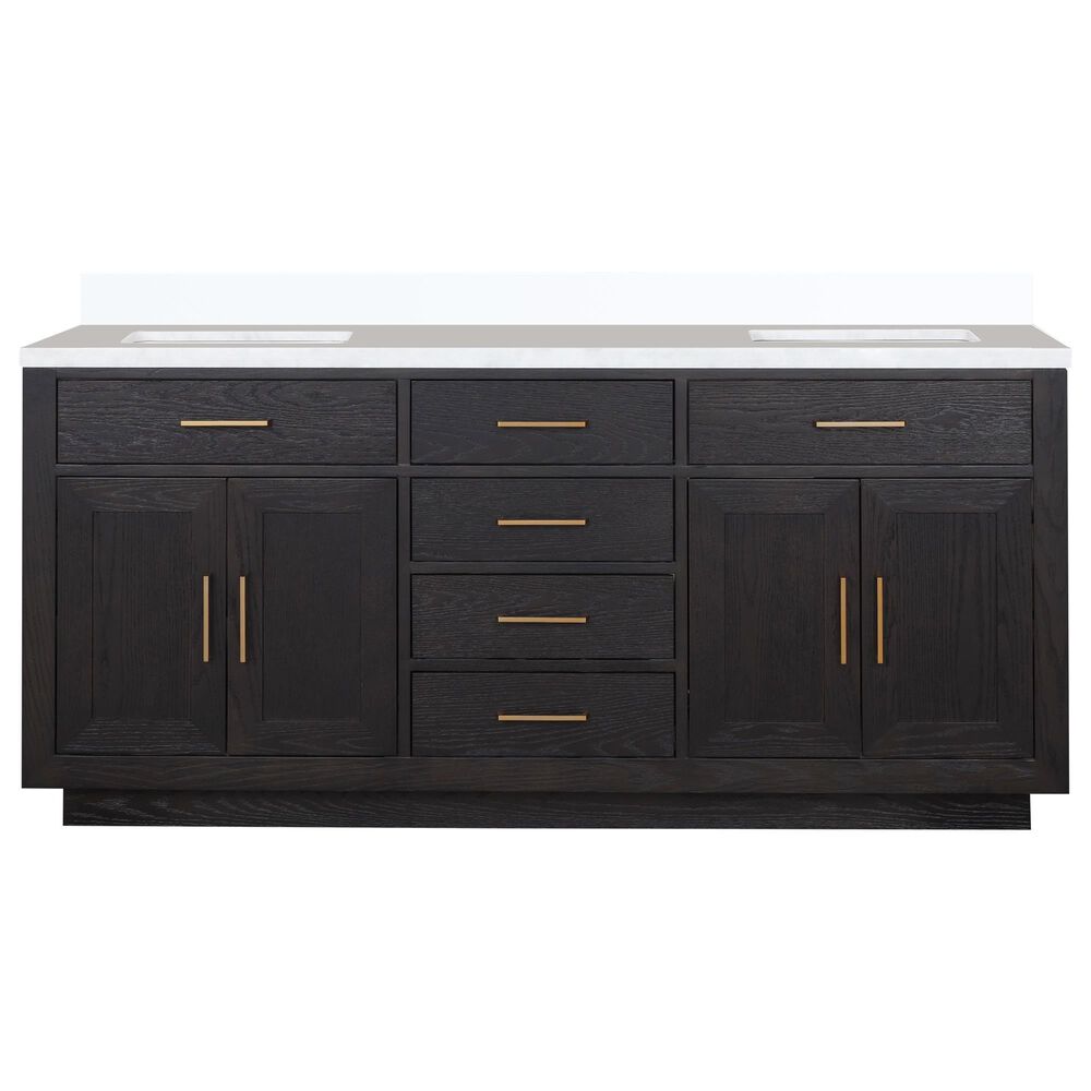 Lexora Home Abbey 72&quot; Double Bathroom Vanity in Black Oak with 2 cm White Quartz Top and Rectangular Sinks, , large