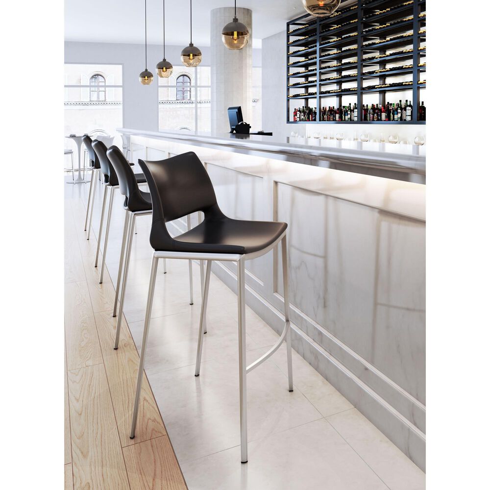 Zuo Modern Ace Bar Chair in Black and Silver &#40;Set of 2&#41;, , large