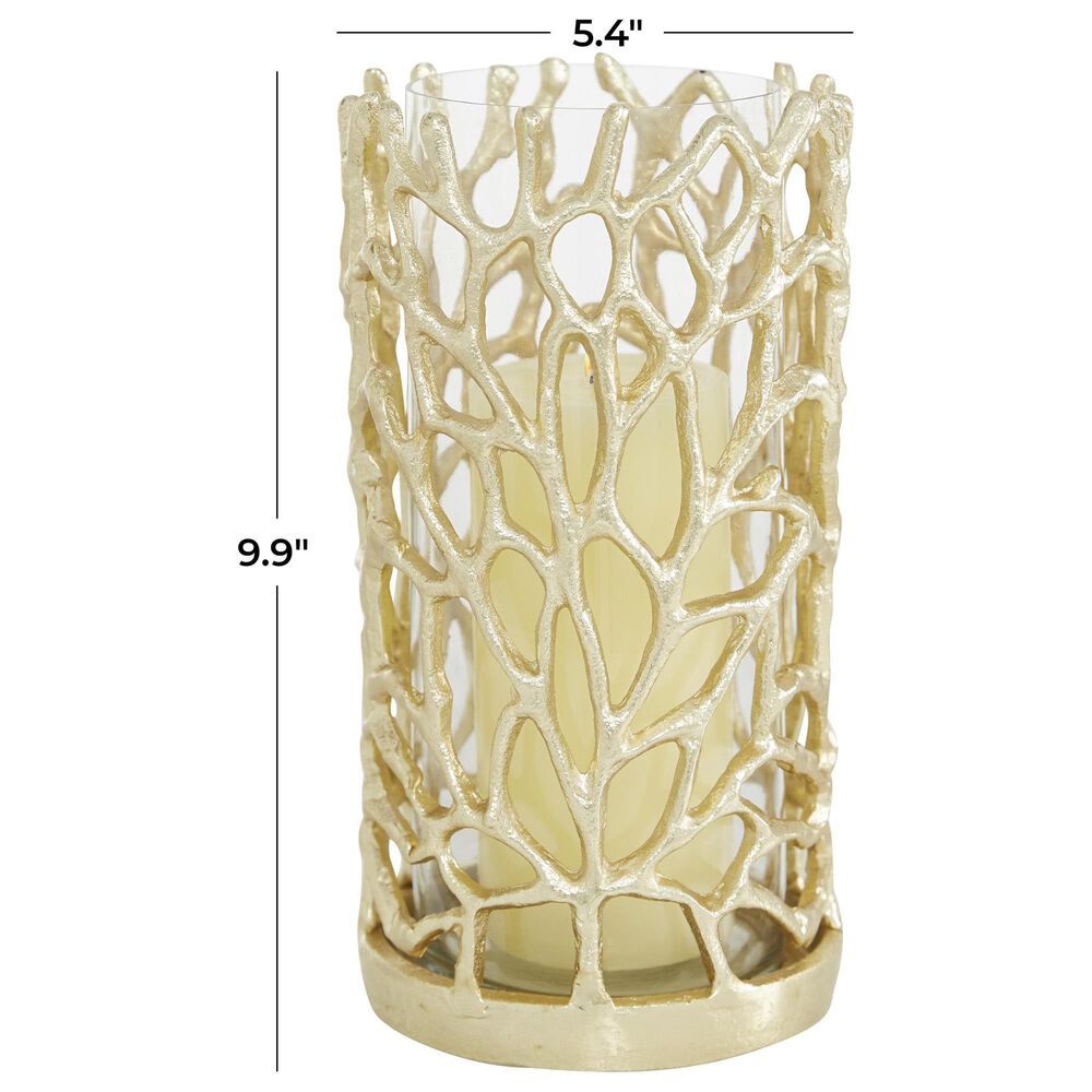 Maple and Jade 10&quot; Decorative Coral Indoor/Outdoor Candle Lantern in Satin Gold, , large