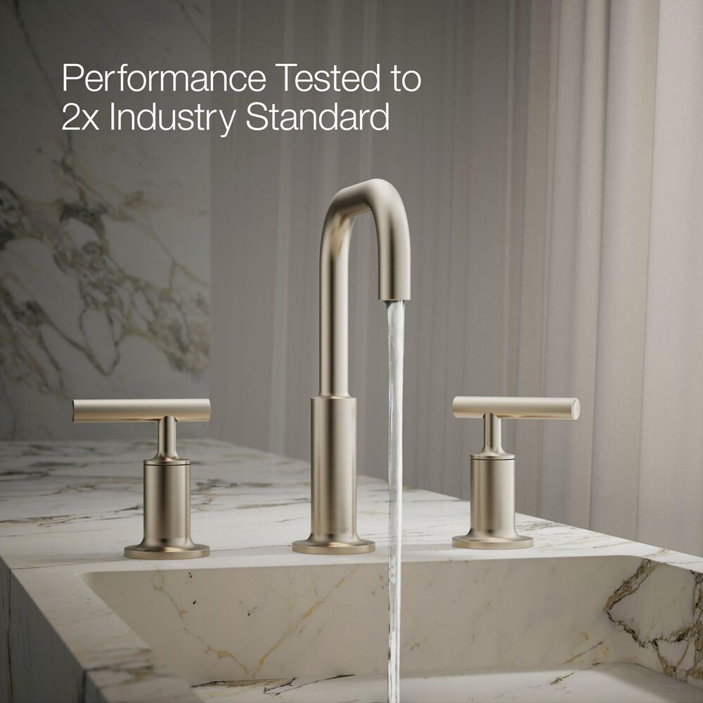 Kohler Purist Widespread Bathroom Sink Faucet with Lever Handles and High Gooseneck Spout in Vibrant Brushed Nickel, , large