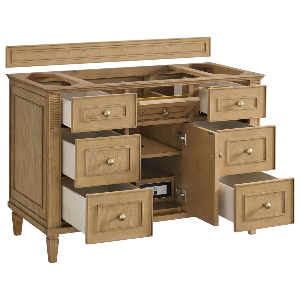 James Martin Vanities Lorelai 48" Single Vanity in Light Natural Oak with Single Hole and 3 cm White Zeus Quartz Top &amp; Backsplash, , large