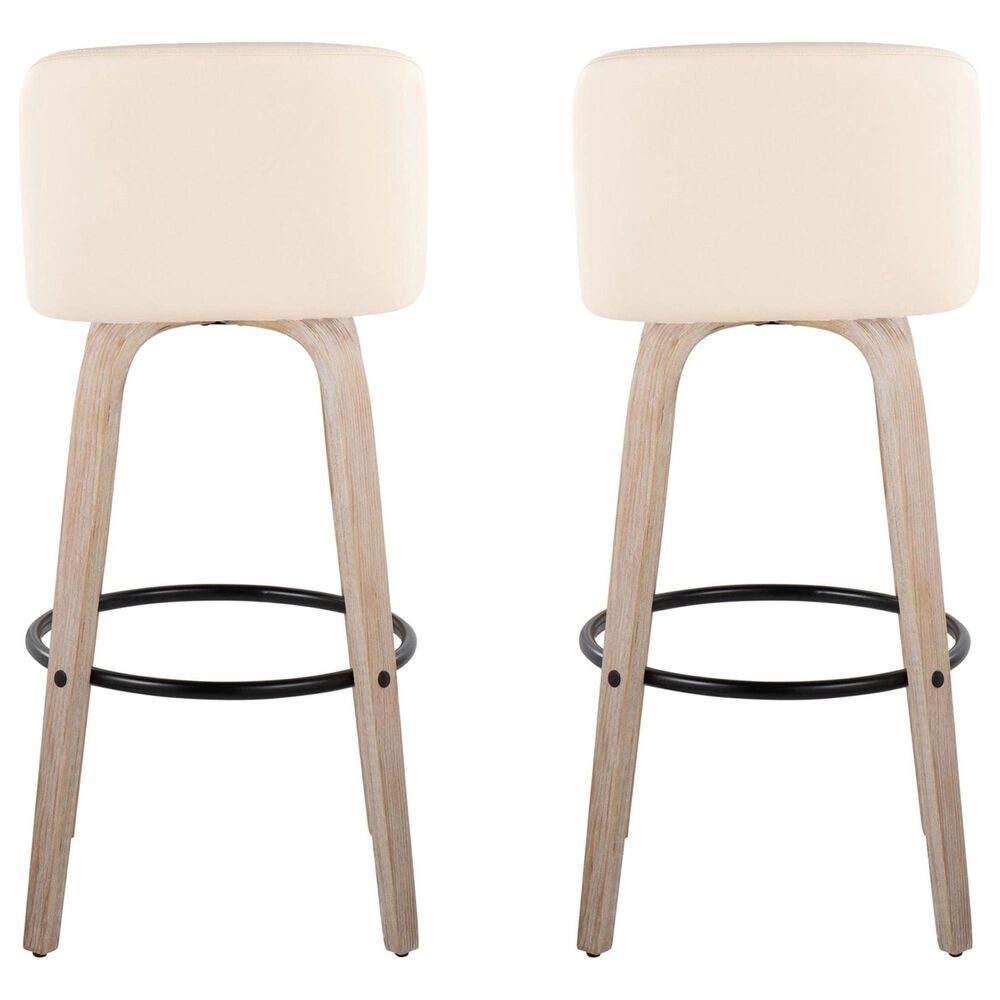 LumiSource Toriano Swivel Bar Stool with Cream Faux Leather Upholstery in Whitewashed and Black (Set of 2), , large