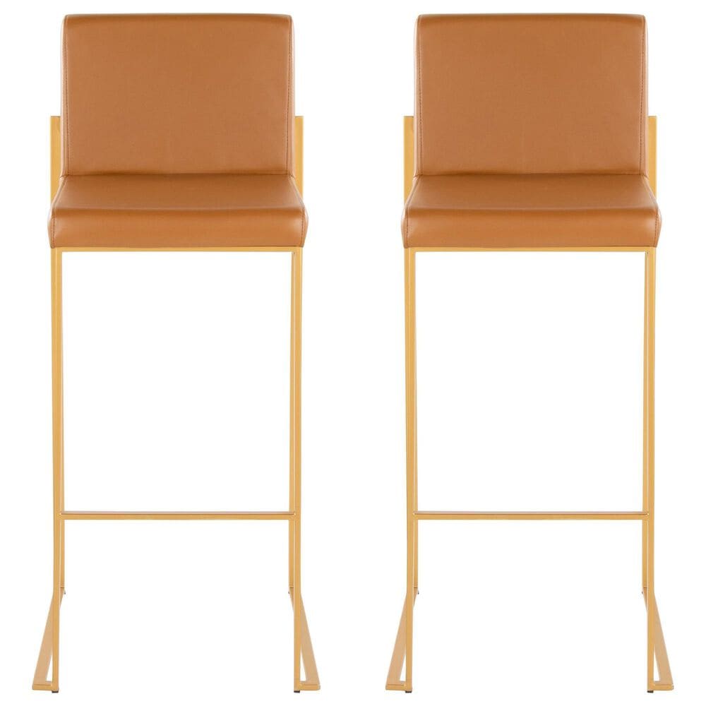 Lumisource Fuji High Back Barstool with Camel Faux Leather in Gold &#40;Set of 2&#41;, , large