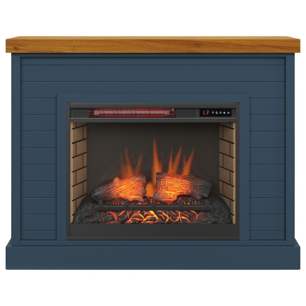 Legends Home Washington Fireplace Mantel with Fireplace Insert in Blue Denim and Whiskey, , large