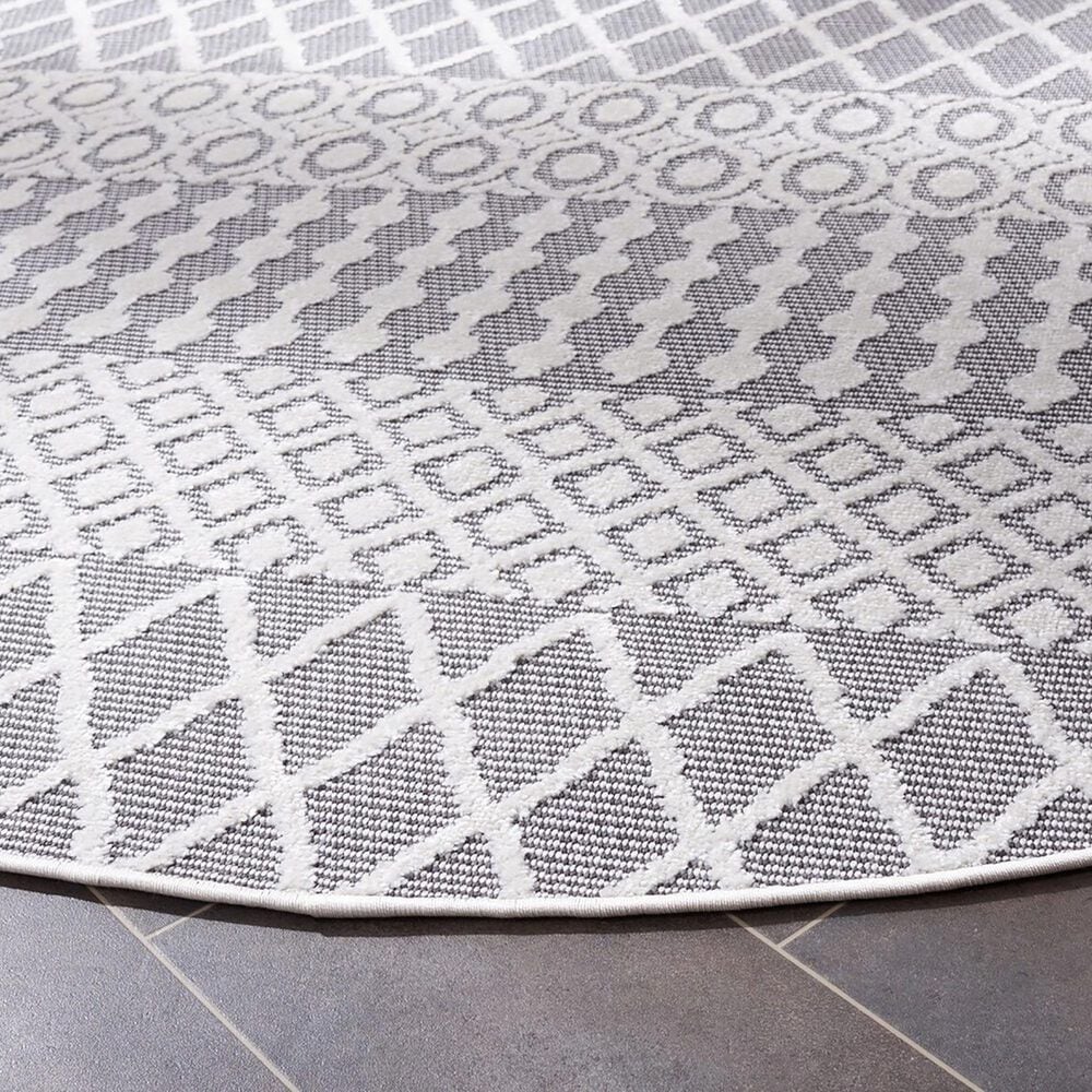 Safavieh Cabana CBN652A 6&#39;7&quot; Round Ivory and Grey Area Performance Rug, , large