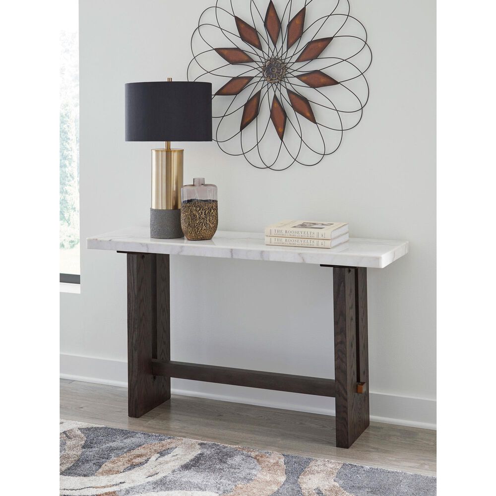 Ashley Burkhaus Sofa Table in White and Dark Brown, , large