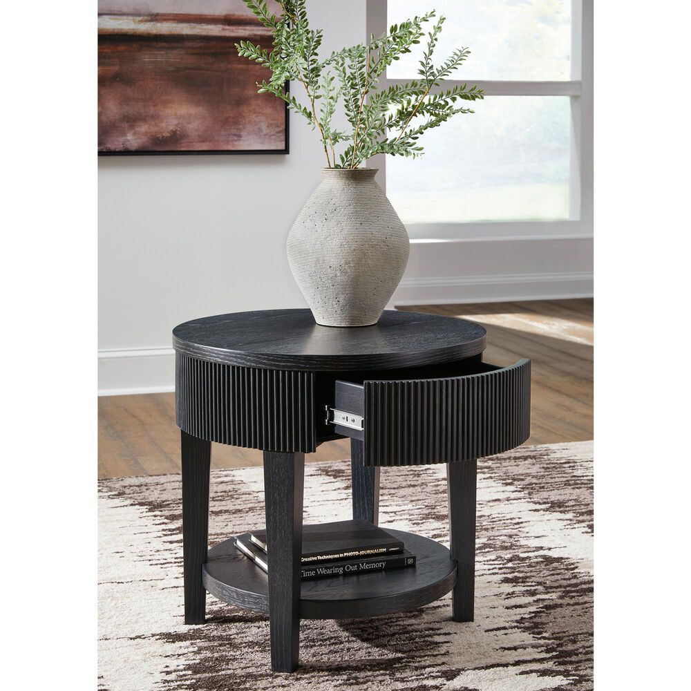 Ashley Marstream Round End Table in Dark Charcoal Black, , large