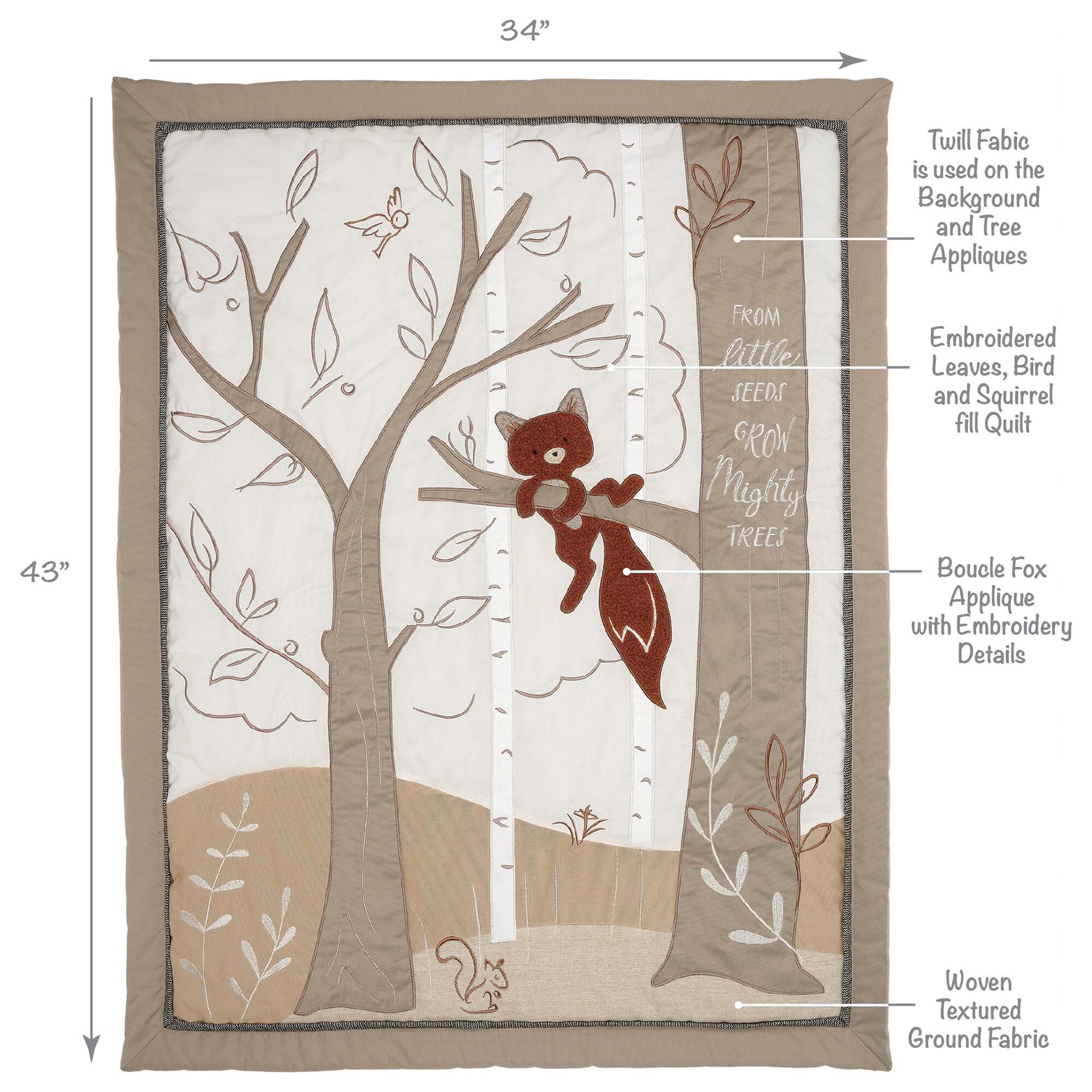 Lambs and Ivy Treetop Fox 3 Piece Crib Bedding Set in Rust Black and White NFM
