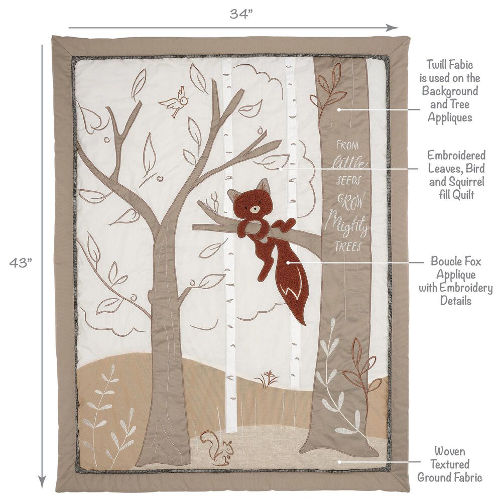 Lambs and Ivy Treetop Fox 3-Piece Crib Bedding Set in Rust, Black and White, , large