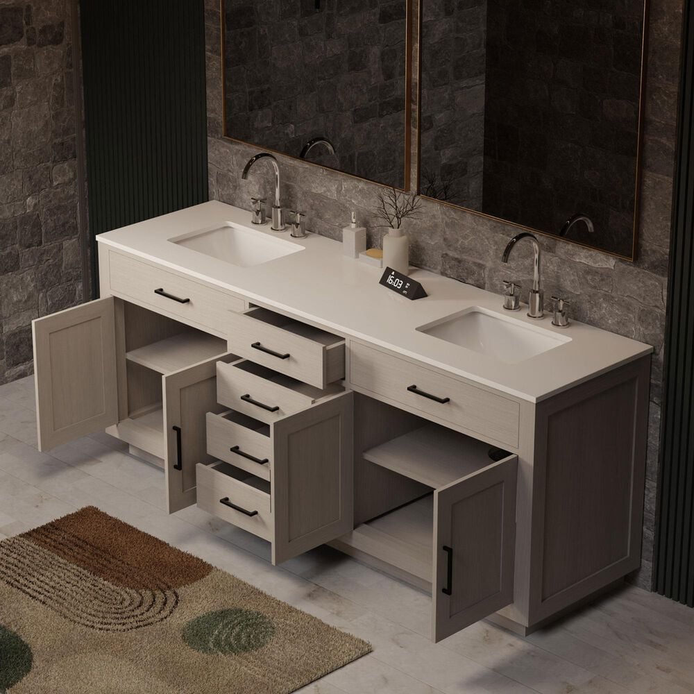 Lexora Home Abbey 80" Double Bathroom Vanity in White Oak with 2 cm White Quartz Top and Rectangular Sinks, , large