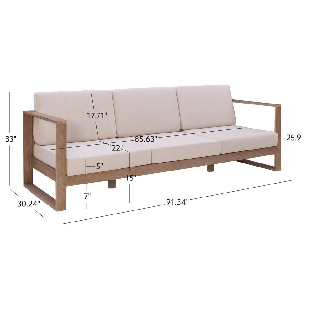 Linon Home Decor Silas 3-Seater Outdoor Sofa with Beige Cushions in Natural, , large