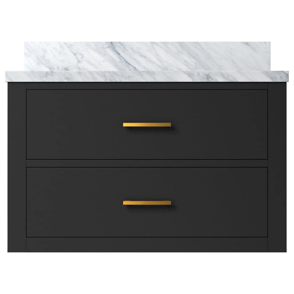 Lexora Home Castor 30&quot; Single Bathroom Vanity in Black with 2 cm White Carrara Marble Top and Rectangular Sink, , large