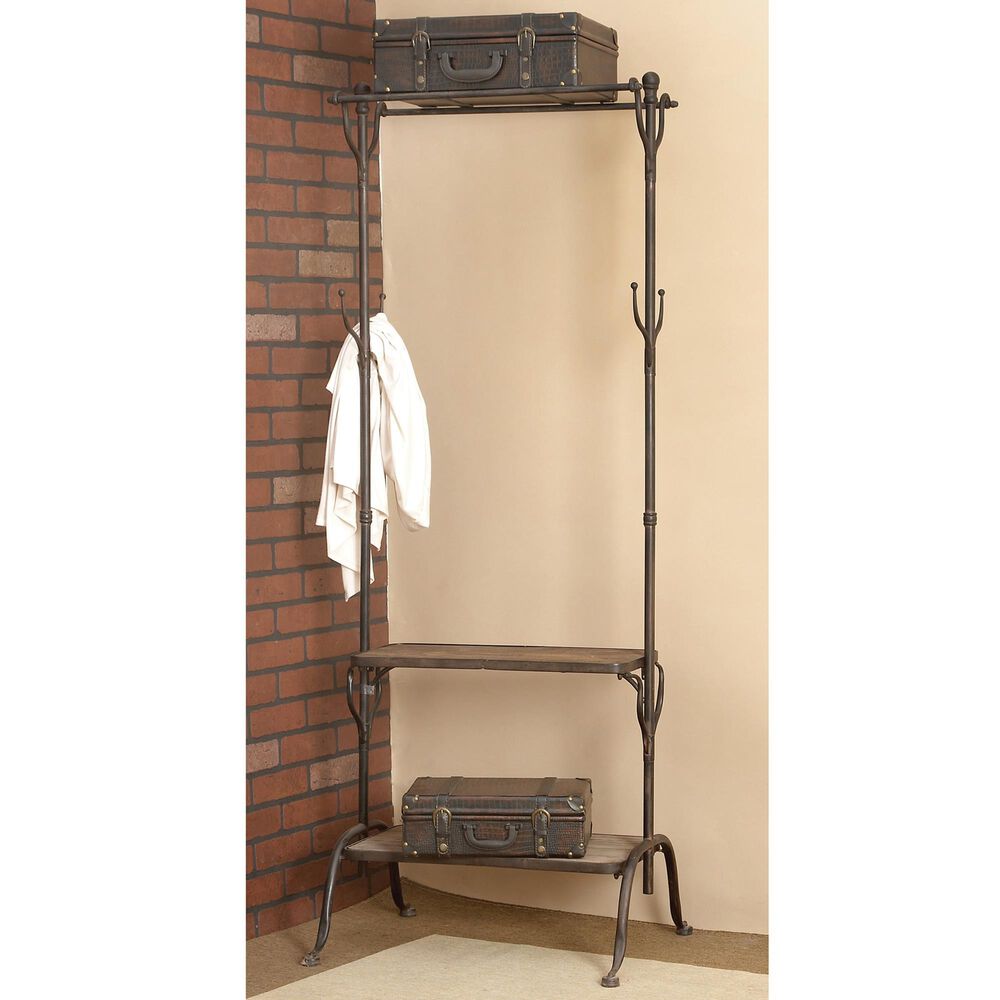 Maple and Jade 72&quot; Industrial Metal Hall Tree in Black and Brown, , large