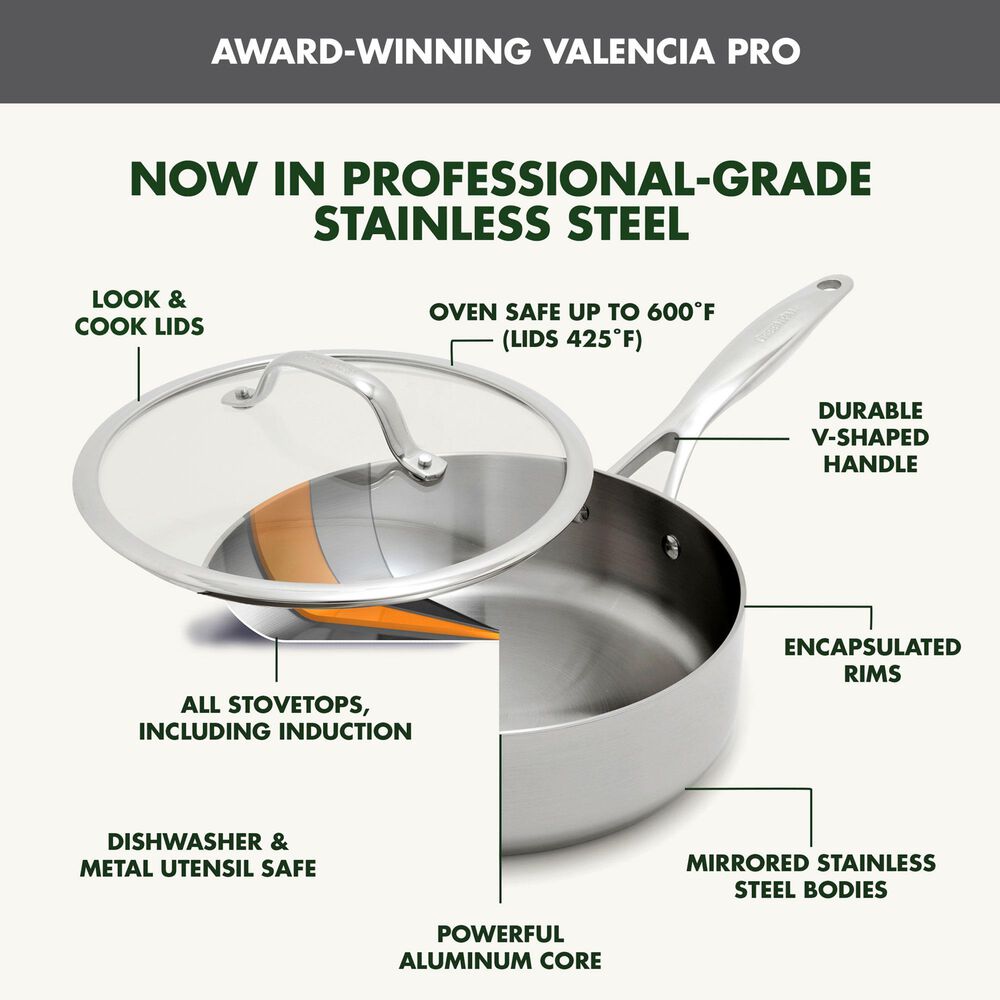 Green Pan Valencia Pro 12" Uncoated Frypan in Stainless Steel, , large