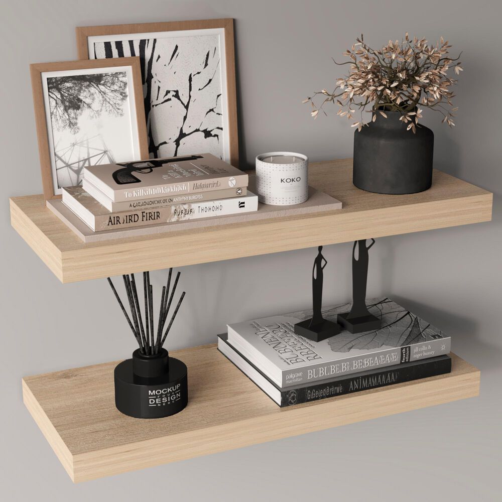 Hearth and Haven Ecco32" Floating Wall Shelf in Old Pine (Set of 2), , large
