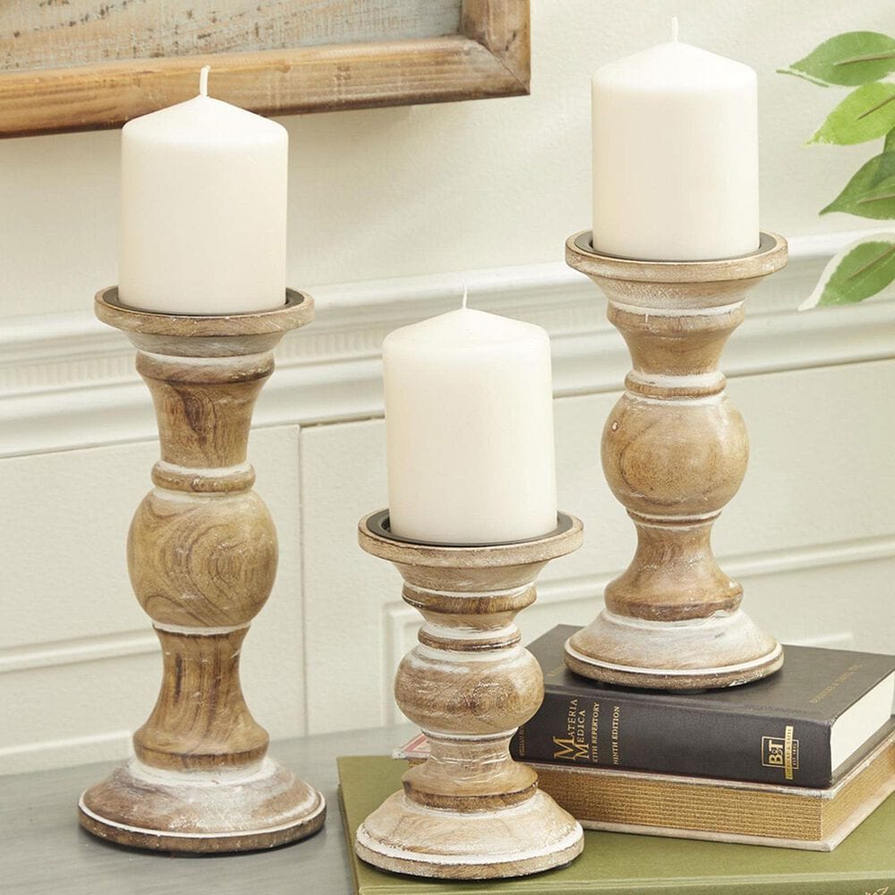Maple and Jade 6&quot;, 8&quot;, 10&quot; Decorative Candle Holder in Light Brown &#40;Set of 3&#41;, , large