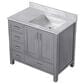 Lexora Home Jacques 36" Right Offset Single Bathroom Vanity in Distressed Grey with 2 cm White Carrara Marble Top and Rectangular Sink, , large