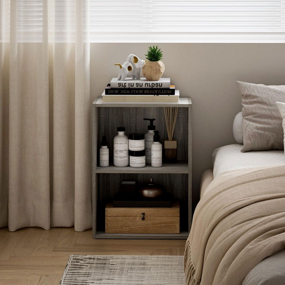 HOMLUX 2-Tier Cube Compact Storage Shelf Organizer Bookcase in French Oak, , large