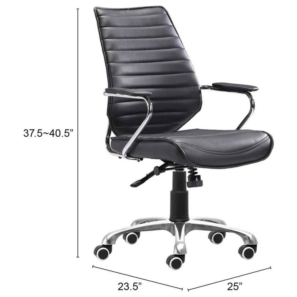 Zuo Modern Enterprise Low Back Office Chair with Black Faux Leather in Chrome, , large