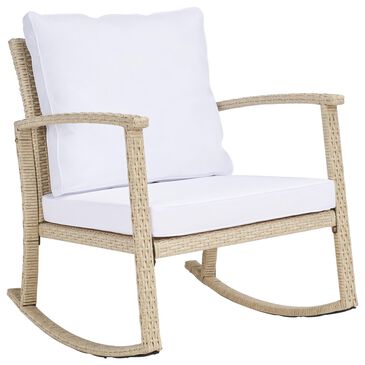 Safavieh Bradbury Patio Rocking Chair with White Cushion in Beige, , large