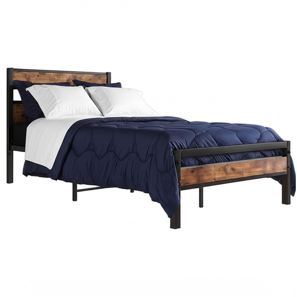 Hearth and Haven Twin Platform Bed with Metal Slats Support in Black and Brown, , large
