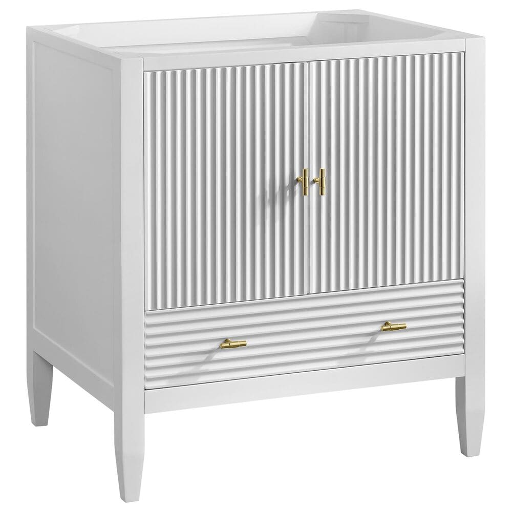 James Martin Myrrin 30" Single Bathroom Vanity in Bright White with Single Hole 3 cm White Zeus Silestone Top and Rectangular Sink, , large