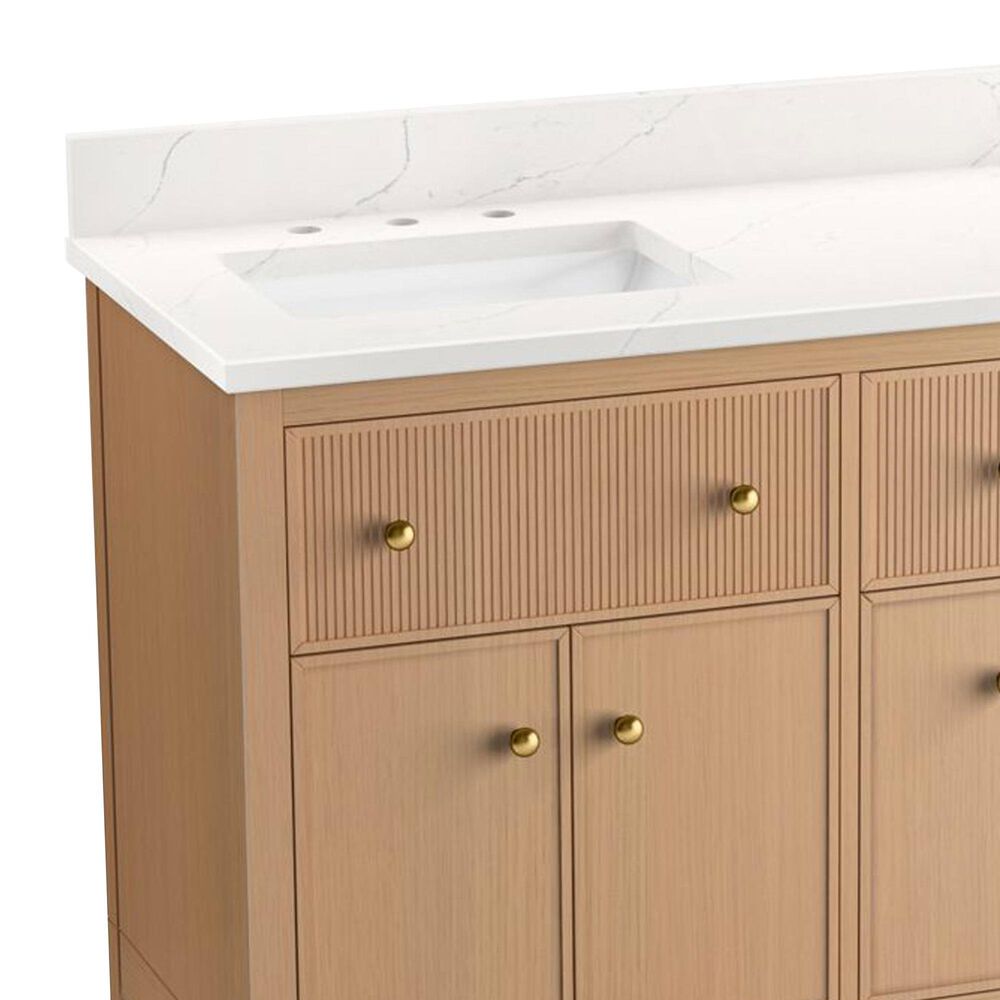 Kohler Malin 60" Double Bathroom Vanity in White Oak with 3 cm White Quartz Top and Rectangular Sinks, , large