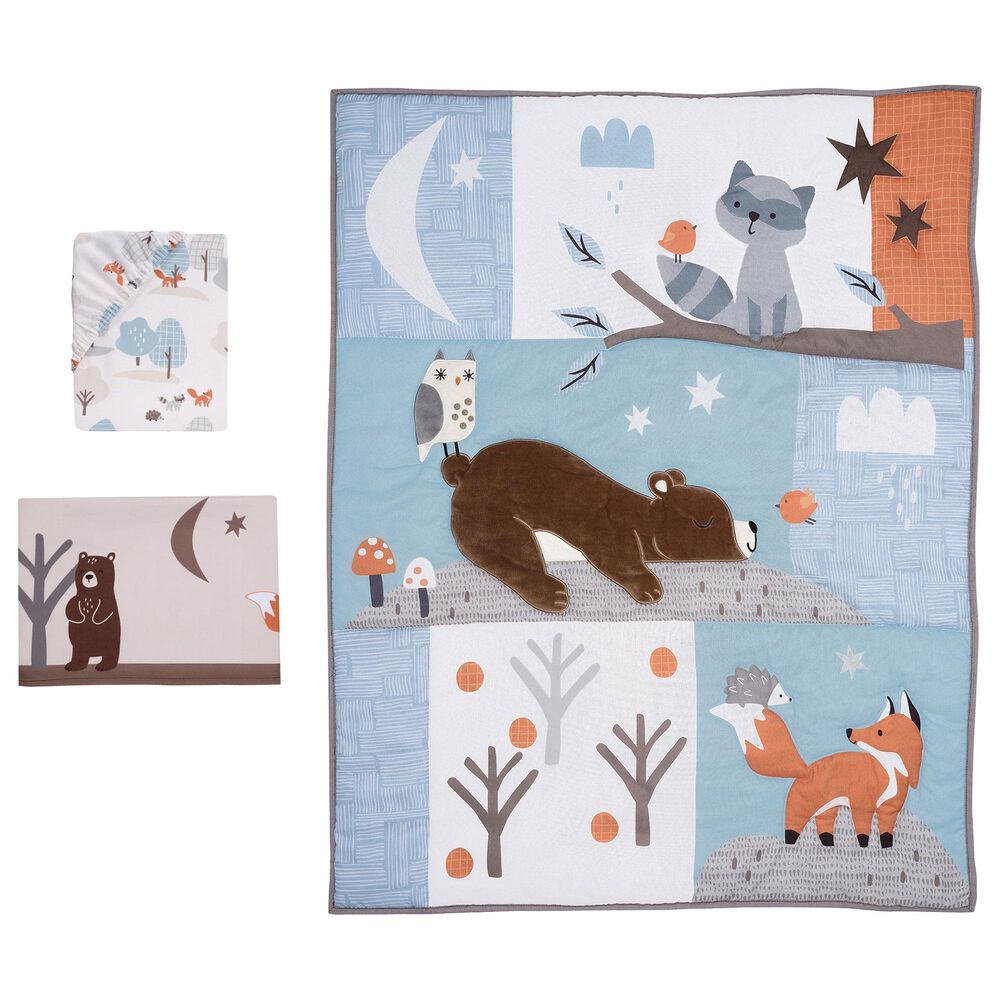 Lambs and Ivy Sleepytime Bear 3-Piece Baby Nursery Crib Bedding Set in Brown, White, Gray and Rust, , large