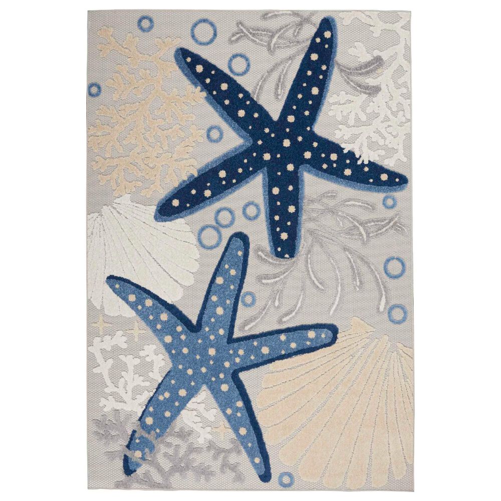 Nourison Aloha 6" x 9" Cool Grey, Blue, White and Ivory Indoor/Outdoor Area Rug, , large