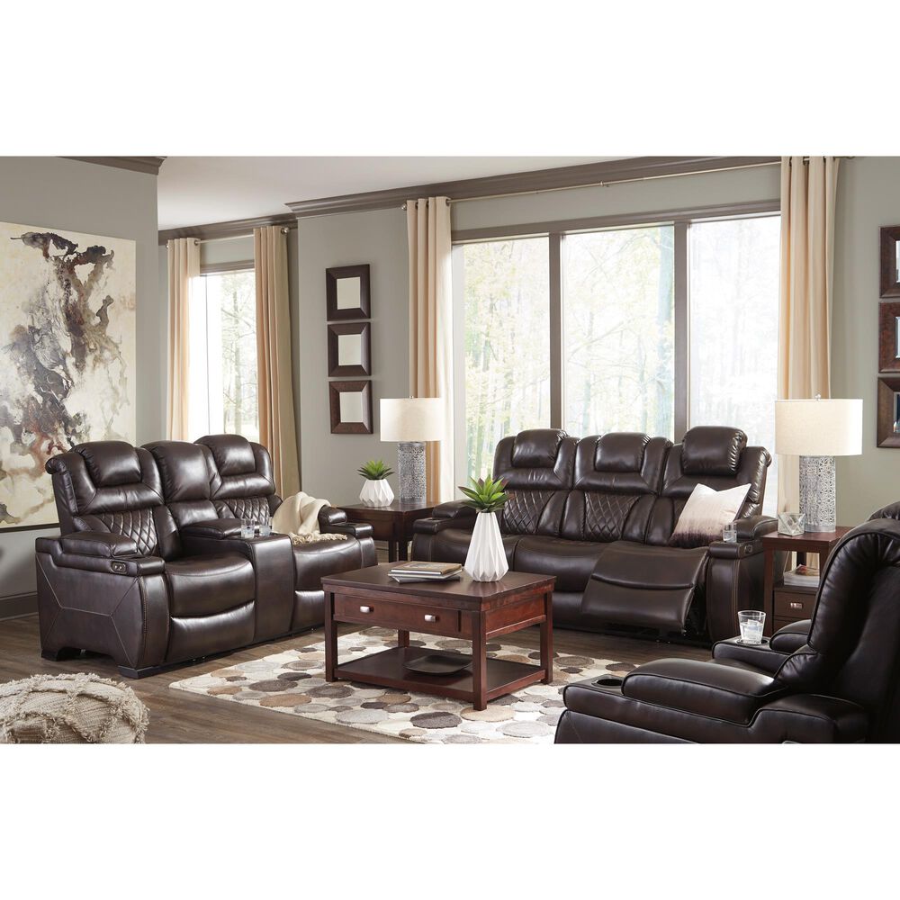 Ashley Warnerton Dual Power Reclining Sofa with Power Headrests in Chocolate, , large