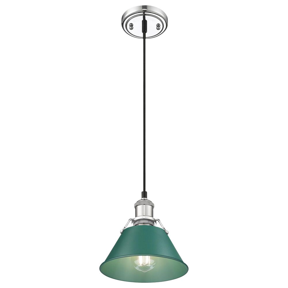 Golden Lighting Orwell 1-Light Small Pendant with Pine Green Shade in Chrome, , large