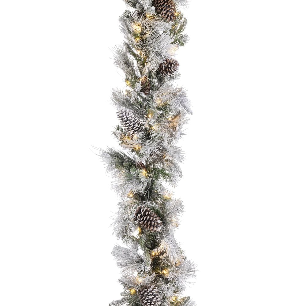 The Gerson Company 9&#39; Pre-Lit Artificial Garland with White LED Lights in Green, , large
