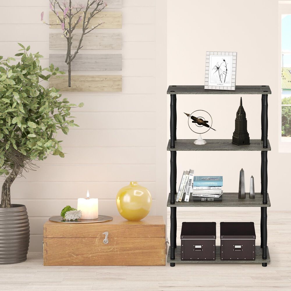 HOMLUX Turn-N-Tube 4-Tier Corner Open Storage Bookshelf in French Oak and Black, , large