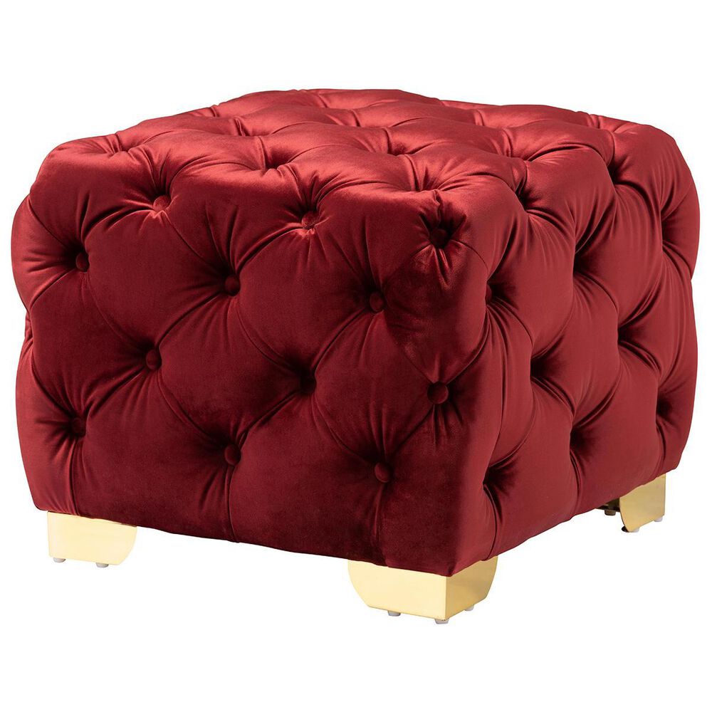 Baxton Studio Avara Ottoman in Burgundy and Gold, , large