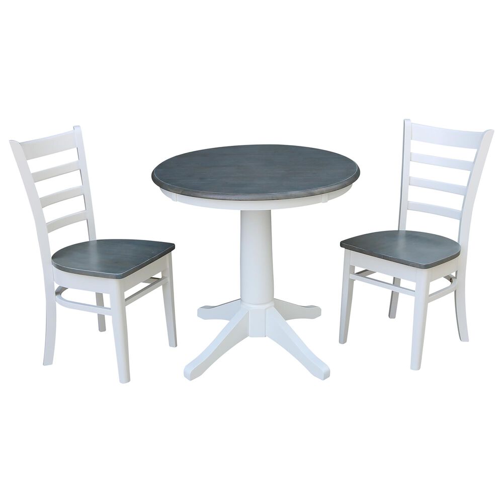 International Concepts Modern Farmhouse Solid Wood Emily 3-Piece Dining Set in White/Heather Gray, , large
