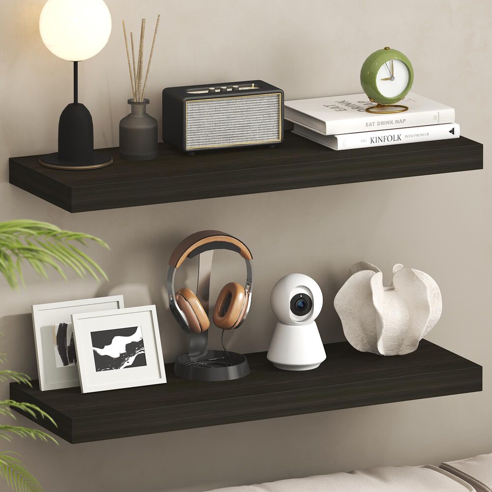 HOMLUX 35" Wall Mounted Floating Shelf with Invisible Brackets in Tobacco Oak (Set of 2), , large