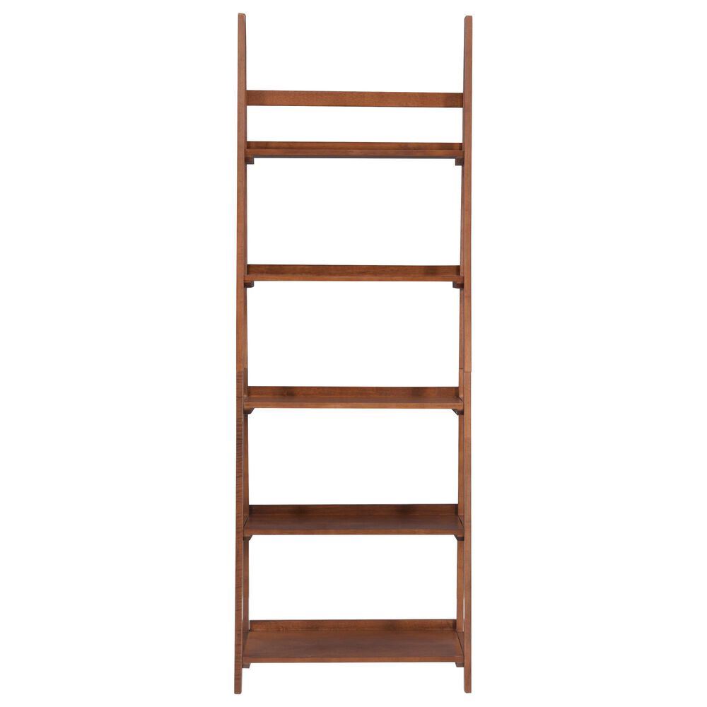 Linon Home Decor Charlotte 5-Shelf Ladder Bookcase in Warm Walnut, , large