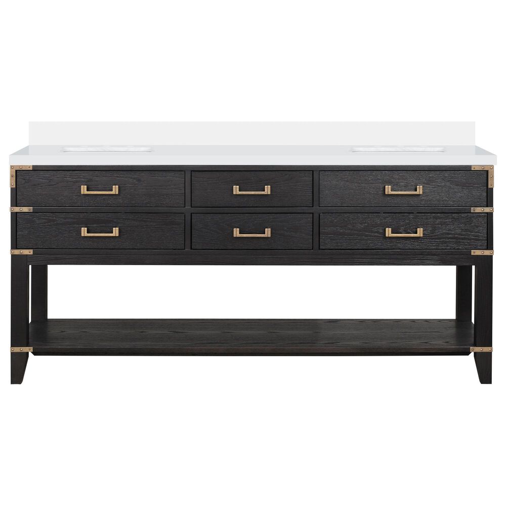 Lexora Home Norwalk 72&quot; Double Bathroom Vanity in Black Oak with White Cultured Marble Top  and Rectangle Sink, , large
