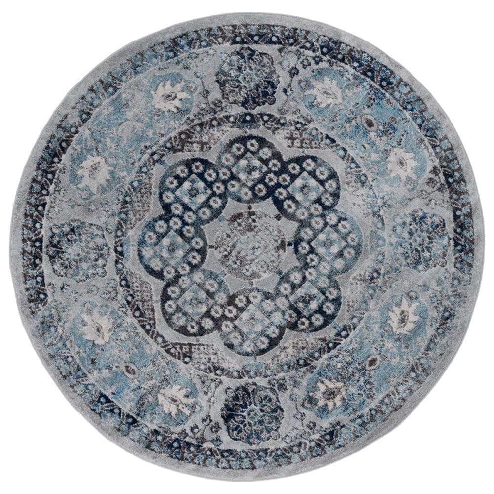 Amer Rugs Alexandria 6"7" Round Gray and Sea Blue Area Rug, , large